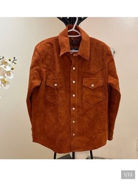 MEN'S SUEDE BUTTON-UP JACKET IN RUST Size M NWOT